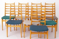 Set of 8 Vintage Dining Chairs, Wenzel Germany 1970s, Beech Wood, Mid Century