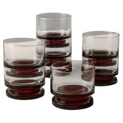 Set of 8 Vintage Drinking Glasses, Grey Glass with Red Stem, 1970s