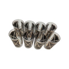 Set of 8 Vintage Federal Glass Atomic Black and Gold Highball Glasses