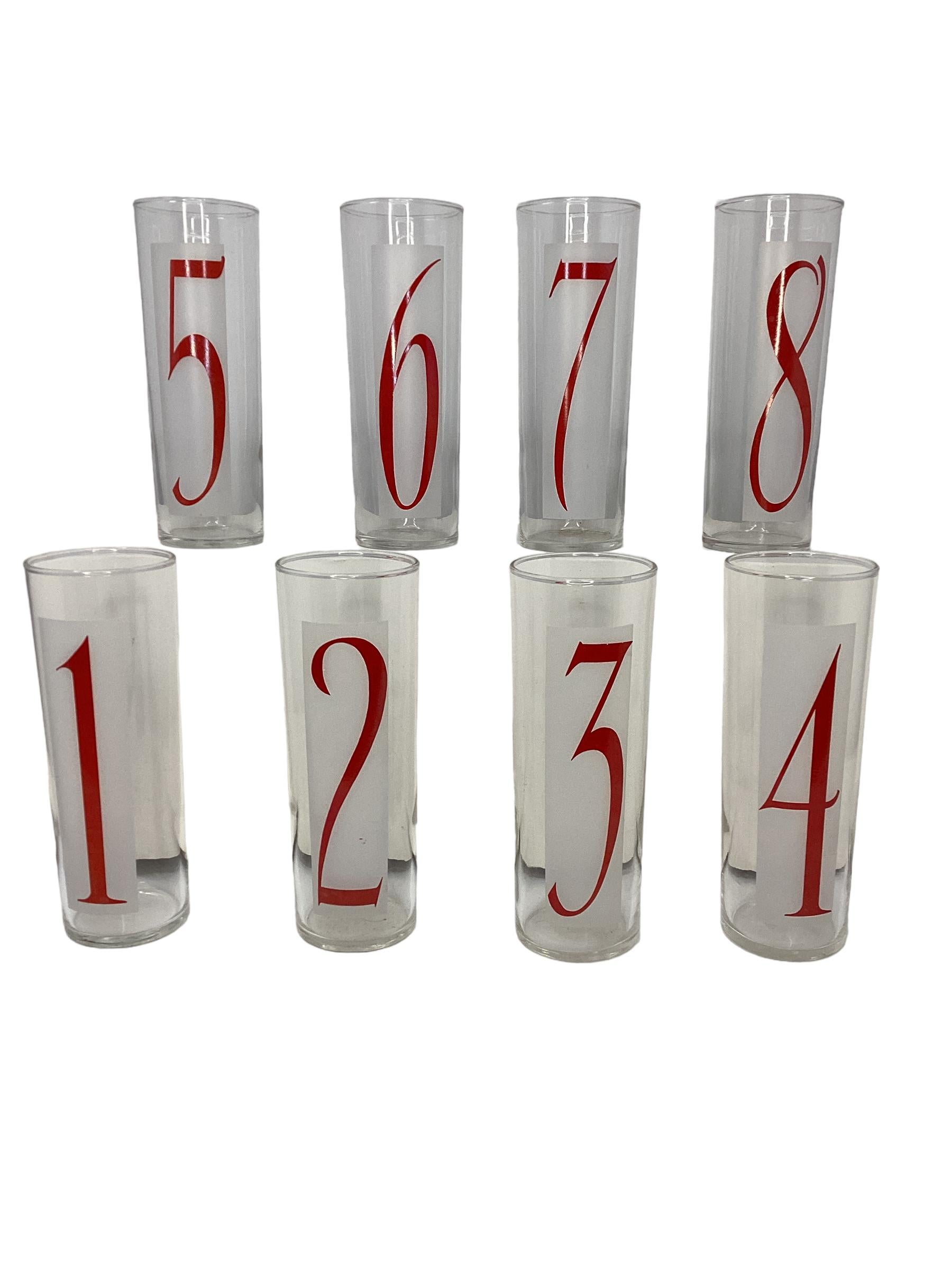 American Set of 8 Vintage Federal Glass Drinks By Numbers Tom Collins Glasses For Sale
