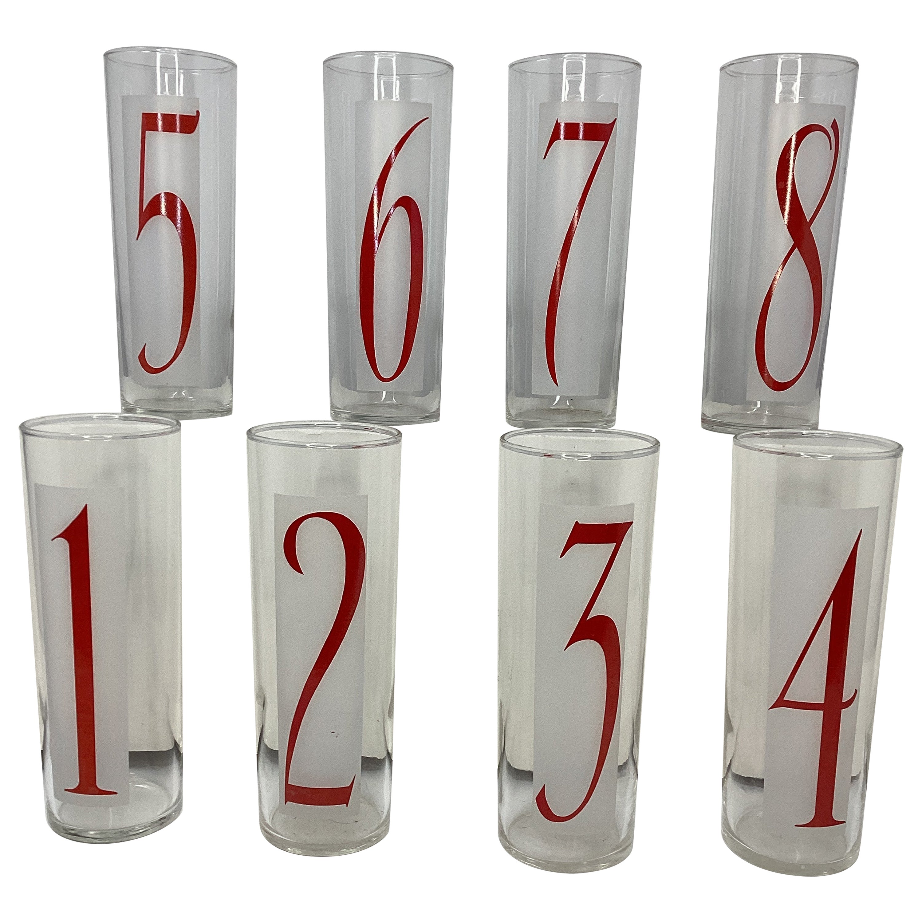 Set of 8 Vintage Federal Glass Drinks By Numbers Tom Collins Glasses For Sale