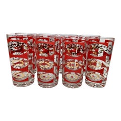 Set di 8 bicchieri Highball d'epoca in vetro Federal Glass con motivo a diamante rosso e dorato