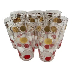 Set di 8 bicchieri di vetro Federal Glass vintage con anelli d'oro, bianchi e rossi