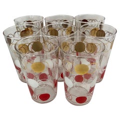 Set di 8 bicchieri di vetro Federal Glass vintage con anelli d'oro, bianchi e rossi
