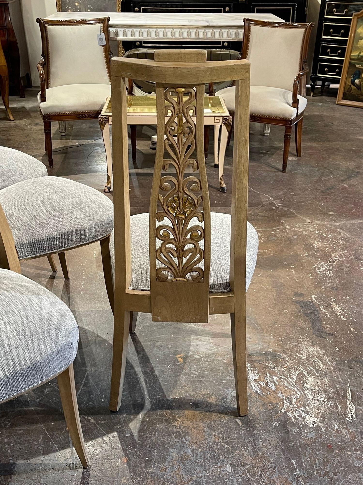 Upholstery Set of 8 Vintage French Hand Carved High Back Dining Chairs For Sale