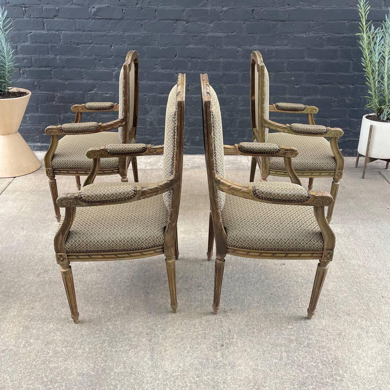 American Set of 8 Vintage French Louis XV Sculpted Arm Chairs For Sale