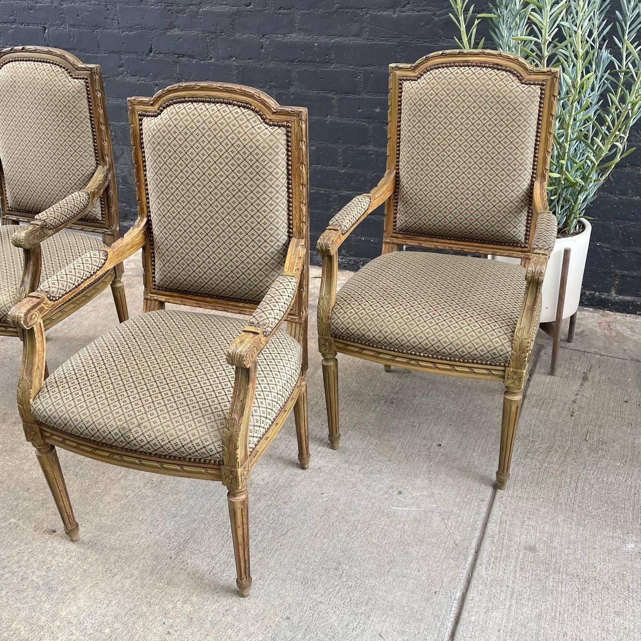 Wood Set of 8 Vintage French Louis XV Sculpted Arm Chairs For Sale
