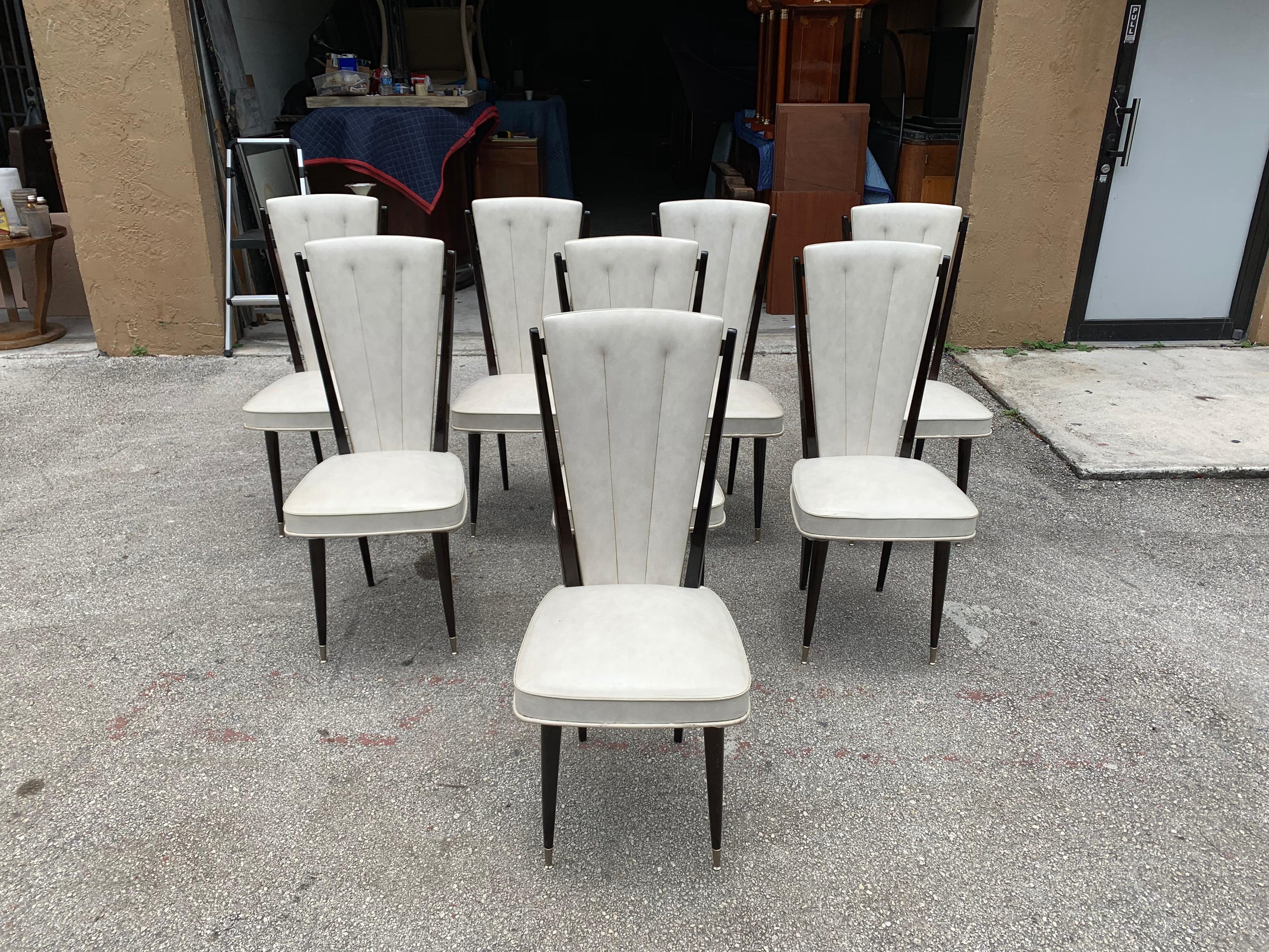 Set of 8 Vintage French Modern Solid Mahogany Dining Chairs, 1940s 4