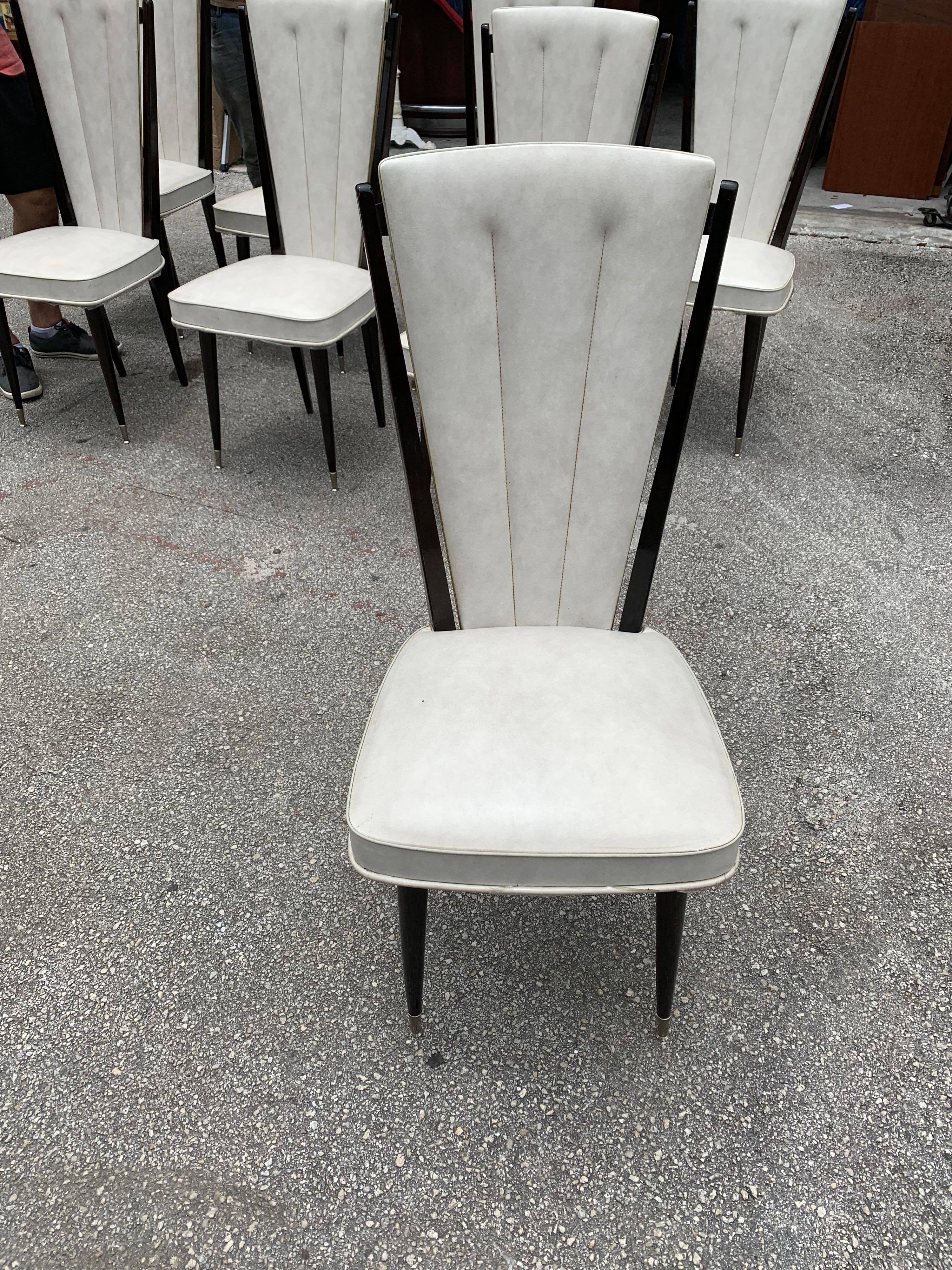 Set of 8 Vintage French Modern Solid Mahogany Dining Chairs, 1940s 6