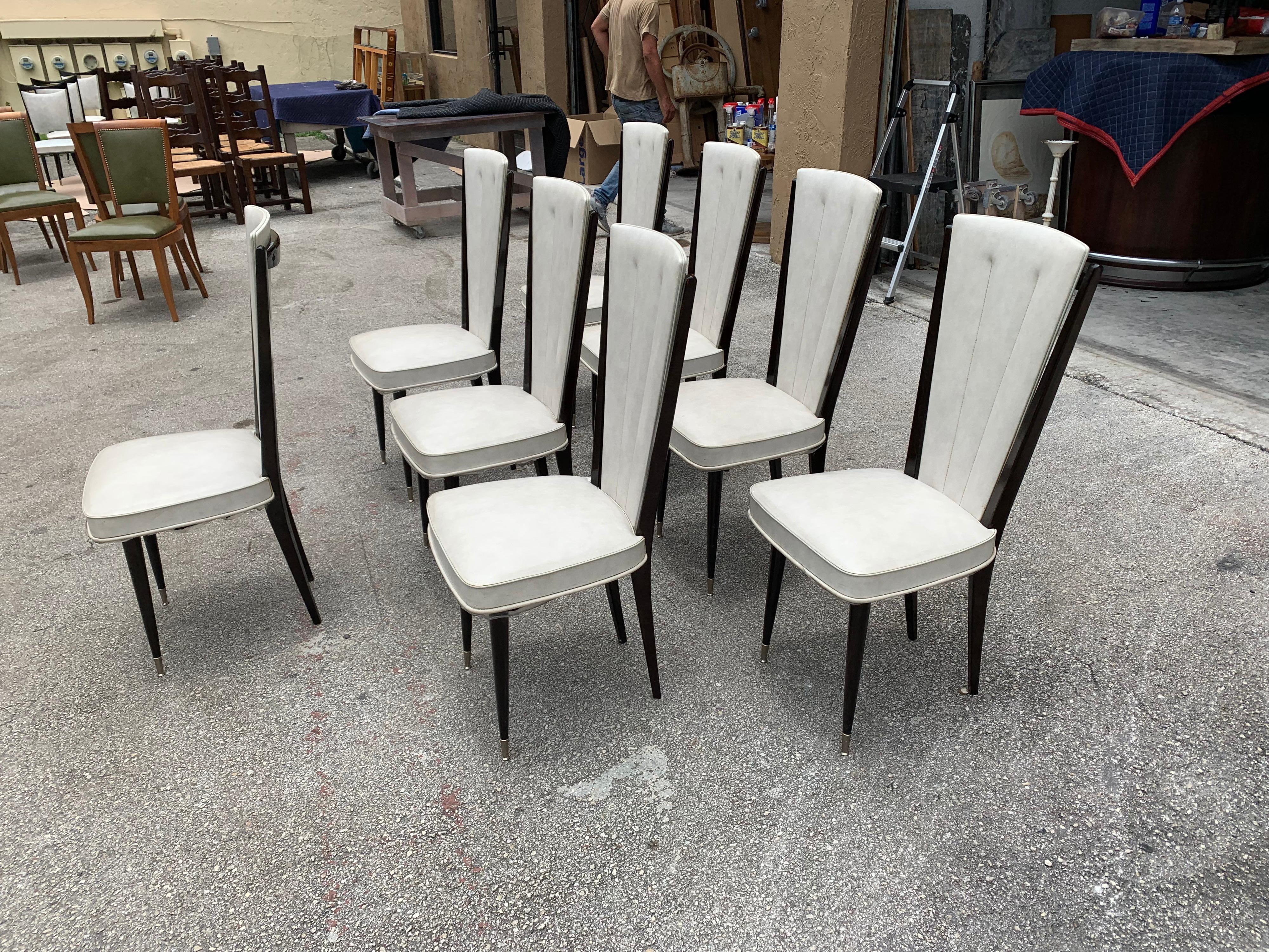 Set of 8 Vintage French Modern Solid Mahogany Dining Chairs, 1940s 3