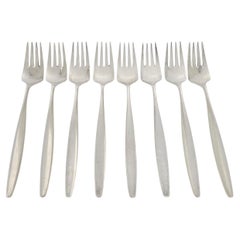 Set of 8 Vintage Georg Jensen Denmark Cypress Sterling Silver Forks 7 1/2" 18631