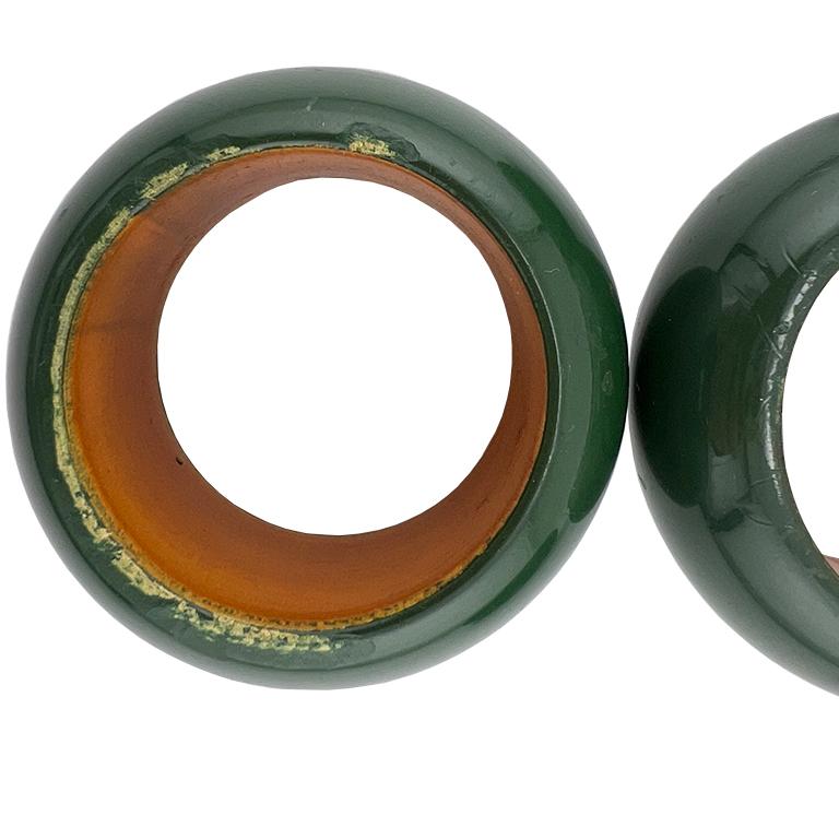 British Colonial Set of 8 Vintage Green & Orange Lacquer Napkin Rings, Gucci or Hermès Style For Sale