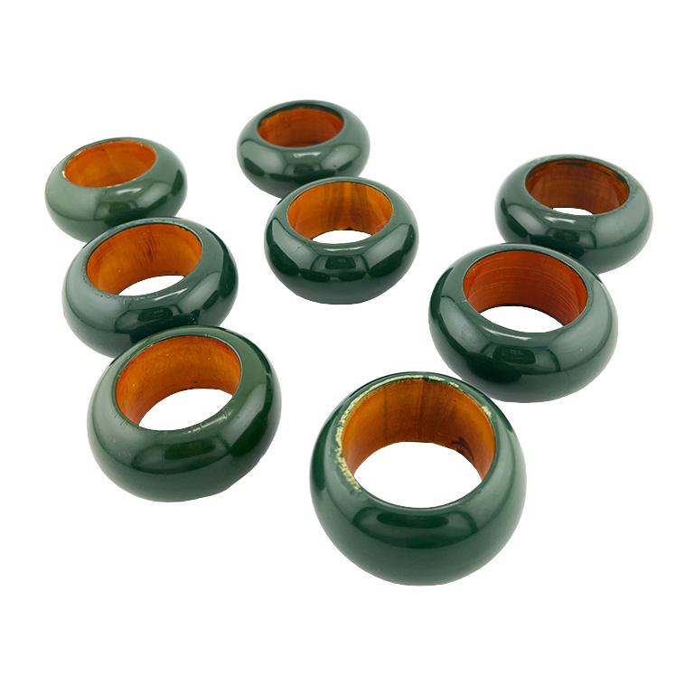 20th Century Set of 8 Vintage Green & Orange Lacquer Napkin Rings, Gucci or Hermès Style For Sale
