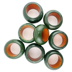 Set of 8 Vintage Green & Orange Lacquer Napkin Rings, Gucci or Hermès Style