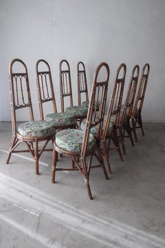 Set of 8 Vintage High Back Italian Bamboo Dining Chairs