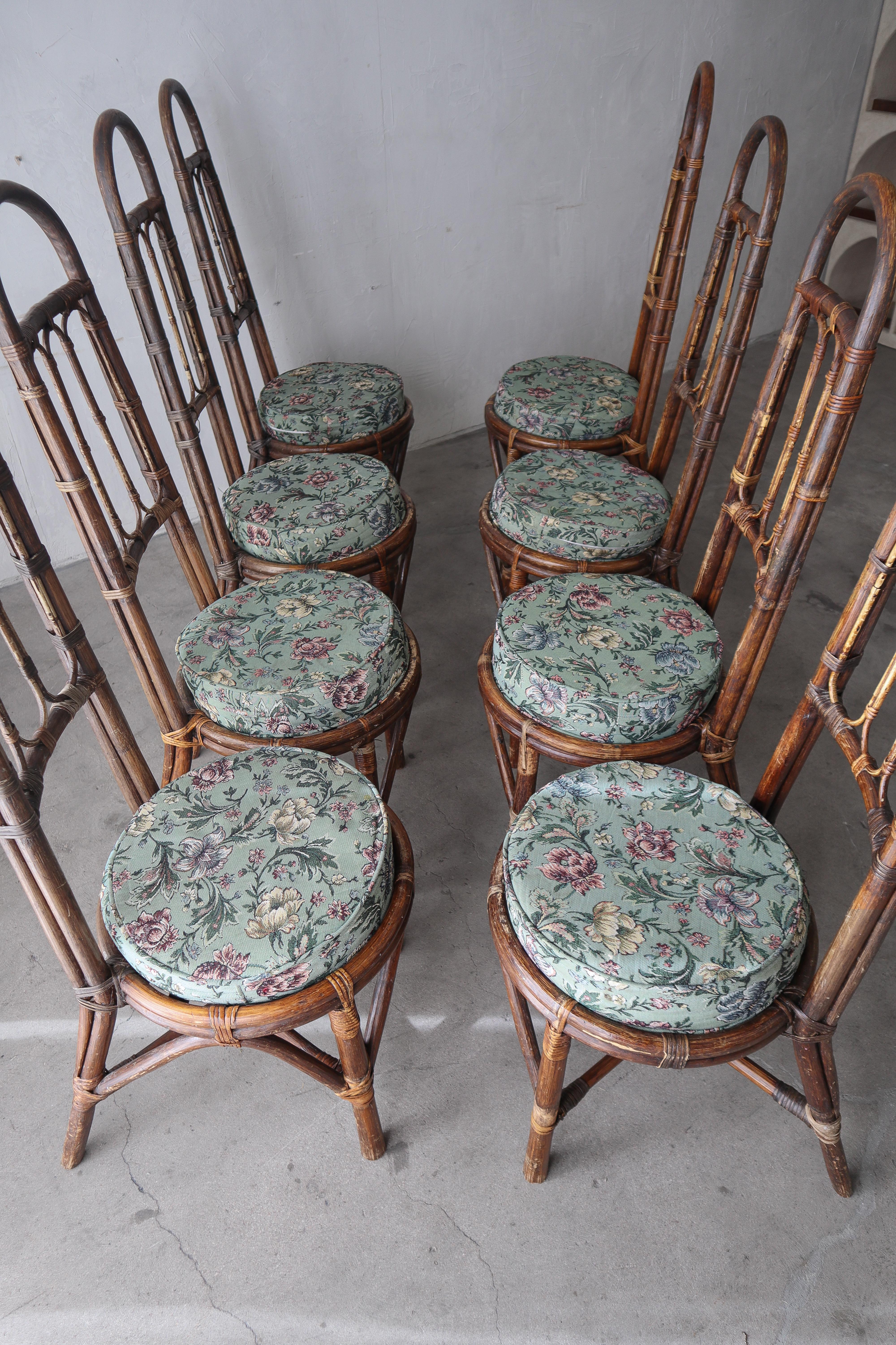 Bambù Set di 8 sedie da pranzo vintage con schienale alto in bambù italiano in vendita