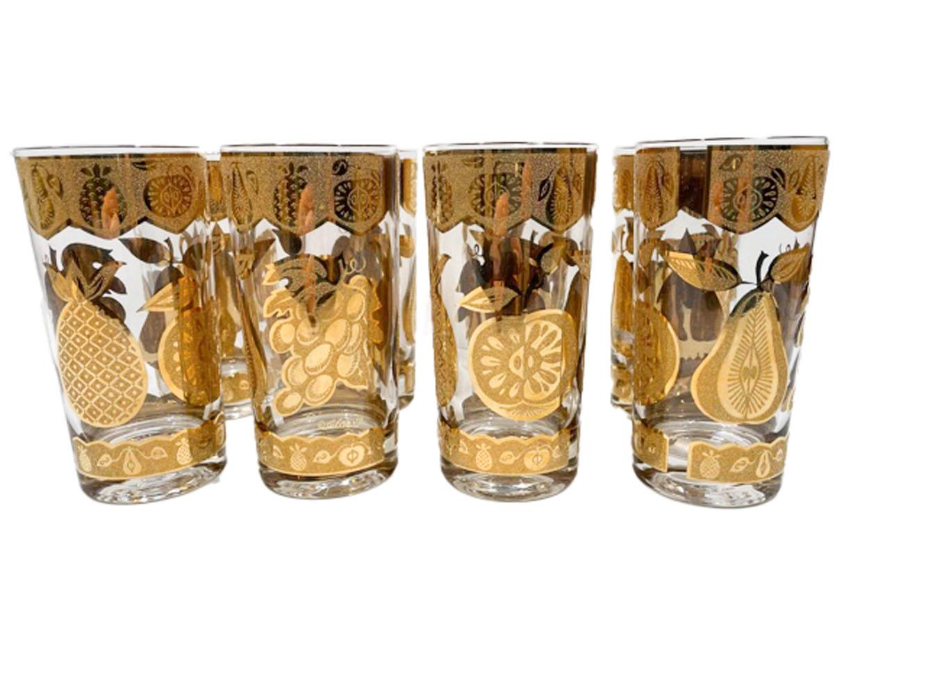 Mid-Century Modern Set of 8 Vintage Highball Glasses by Culver in the Florentine Pattern