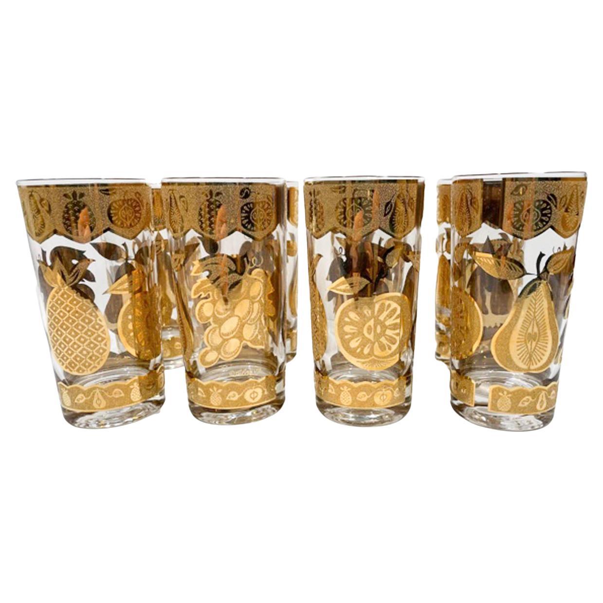 Set of 8 Vintage Highball Glasses by Culver in the Florentine Pattern