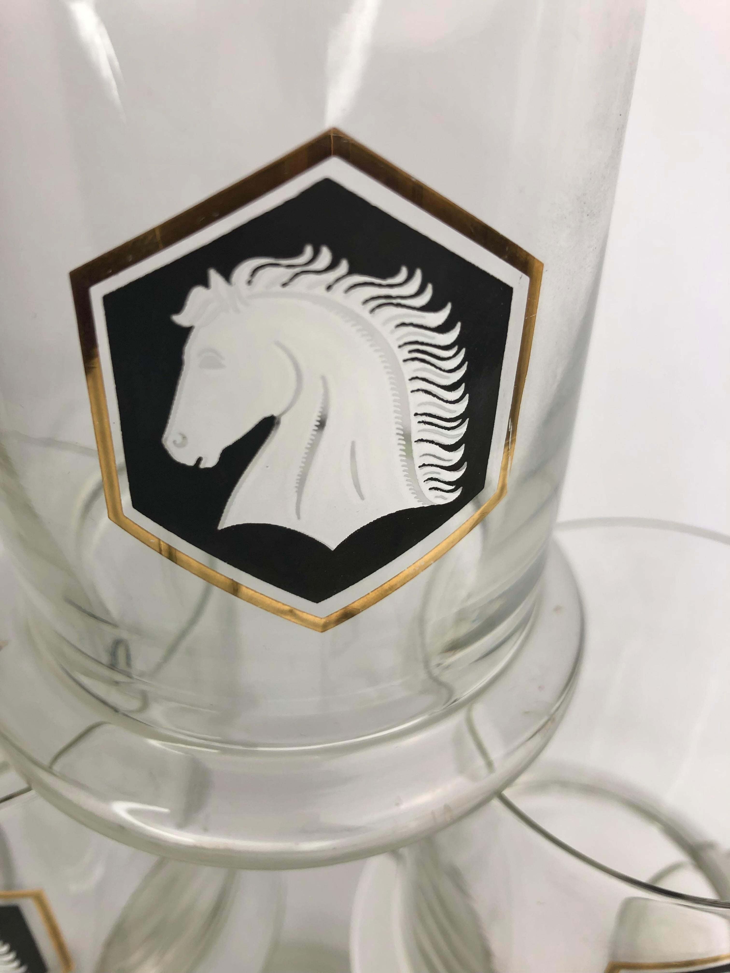 Set of 8 Vintage Horses Rocks Glasses  In Good Condition For Sale In Chapel Hill, NC