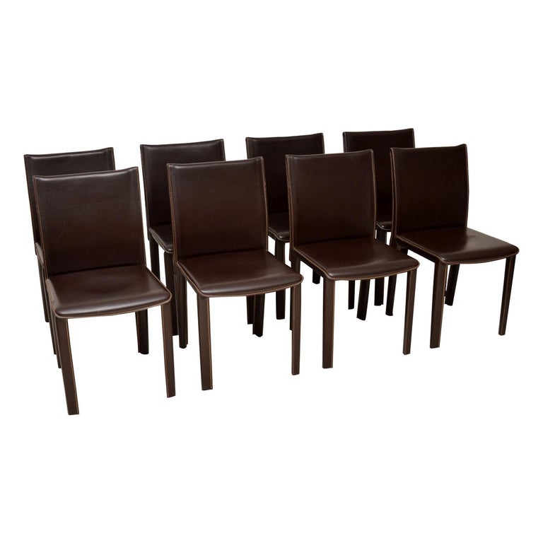 Set of 8 Vintage Italian Leather Dining Chairs by Arper at 1stDibs