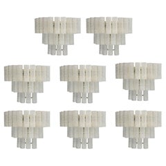 Set of 8 Vintage Italian sconces with clear Murano textured glass