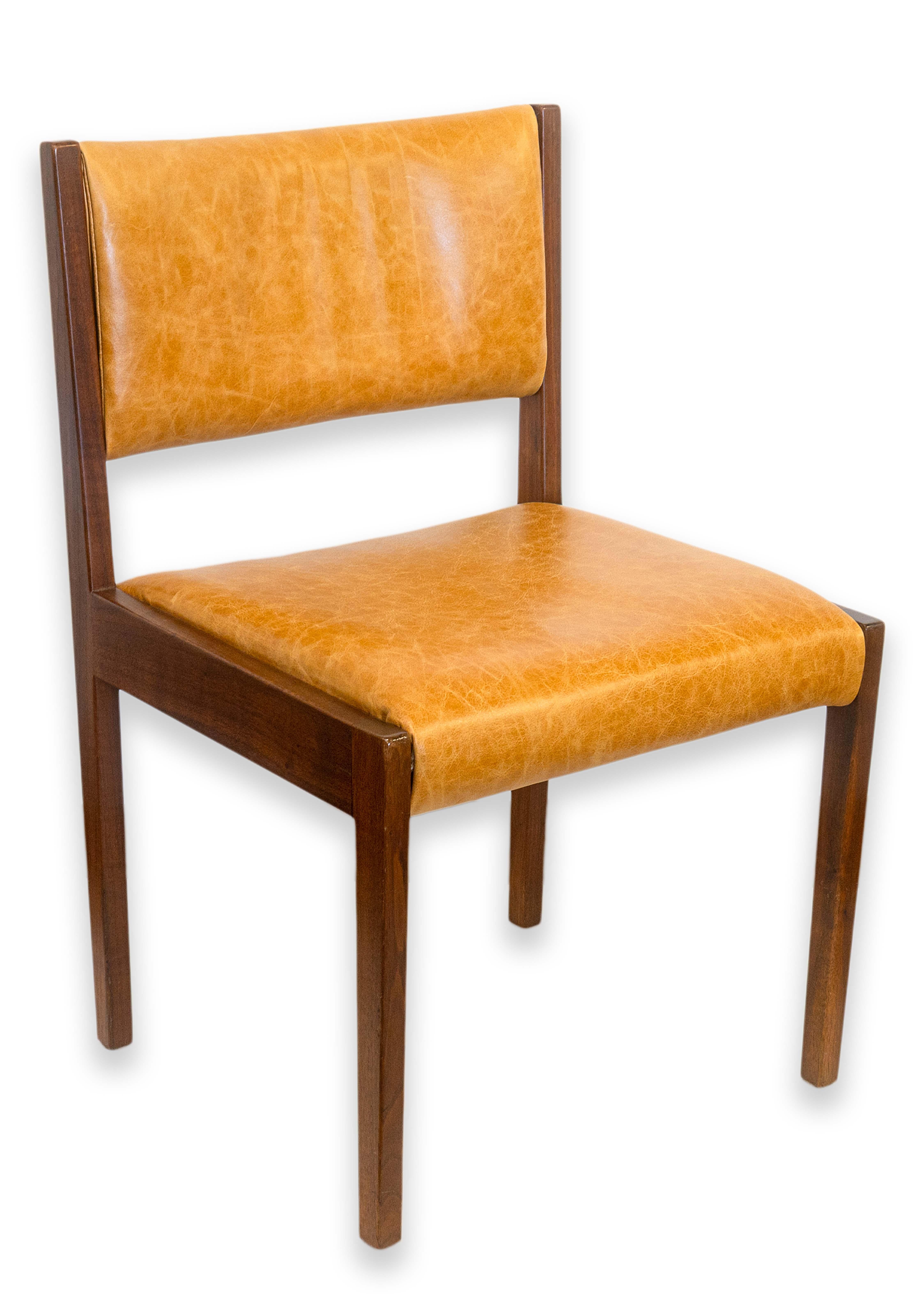 Satz von 8 Vintage Jens Risom Teak & Leder Dänisch Mid Century Mod Esszimmerstühle (Moderne der Mitte des Jahrhunderts) im Angebot