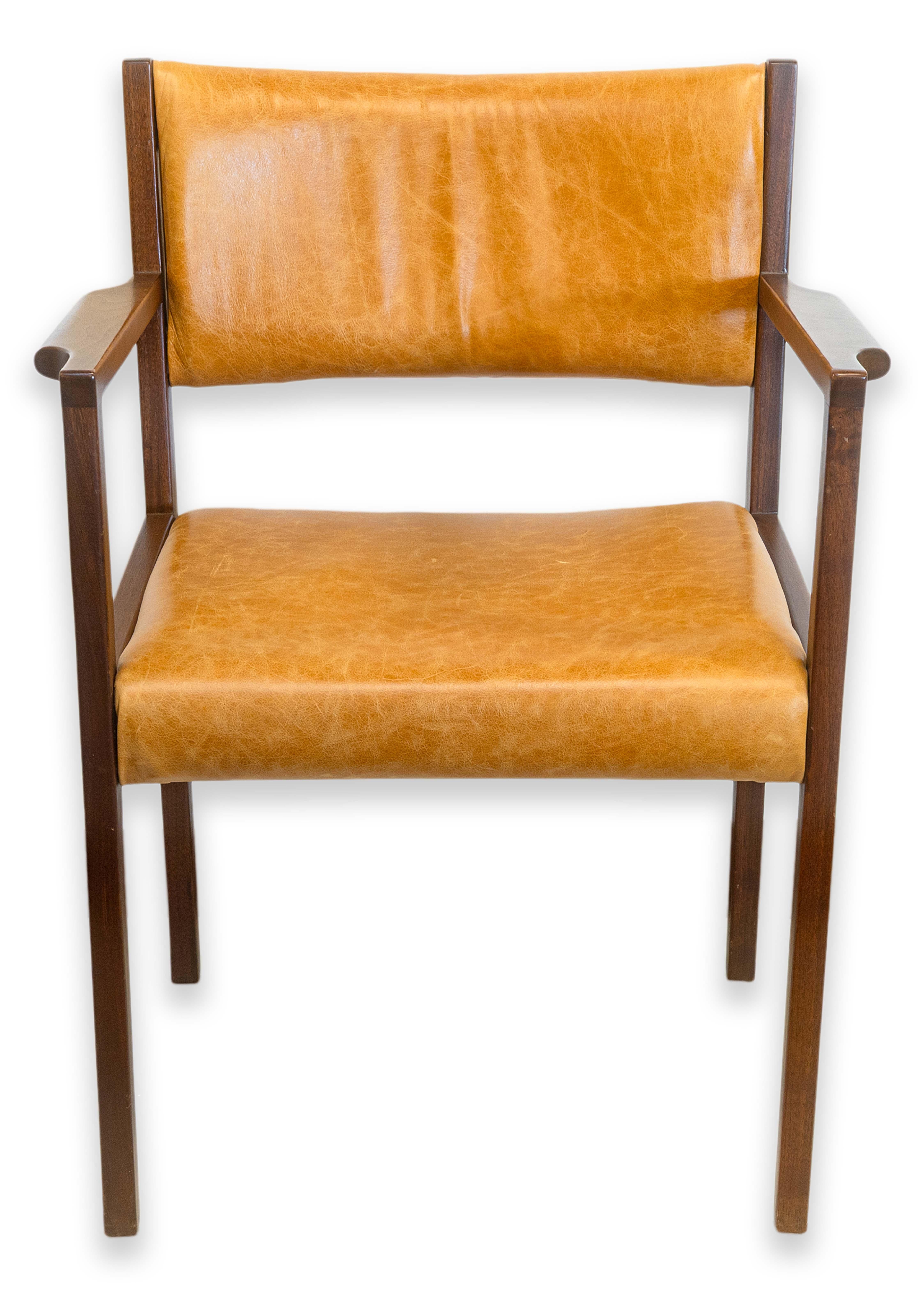 Satz von 8 Vintage Jens Risom Teak & Leder Dänisch Mid Century Mod Esszimmerstühle (20. Jahrhundert) im Angebot