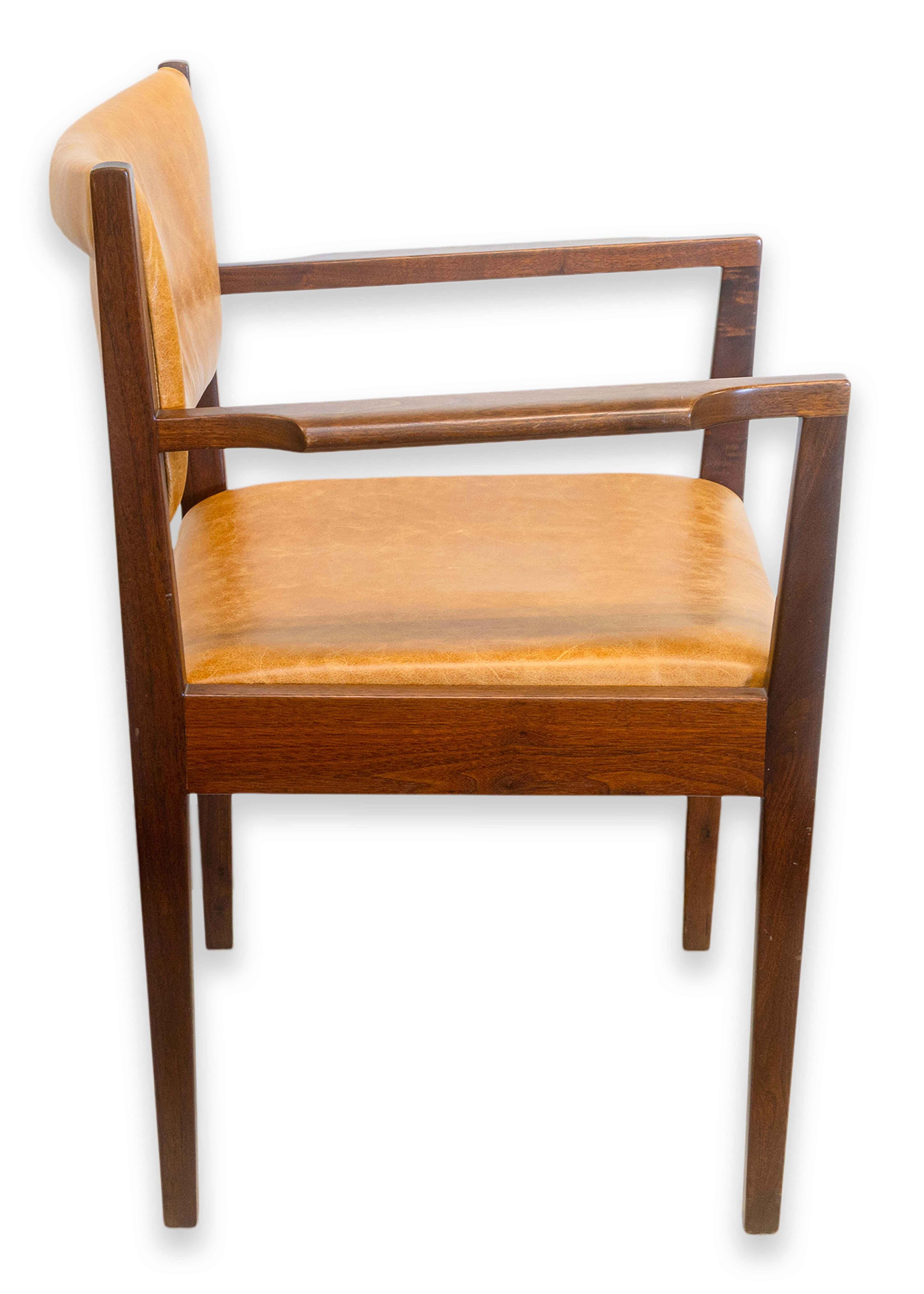 Satz von 8 Vintage Jens Risom Teak & Leder Dänisch Mid Century Mod Esszimmerstühle im Angebot 1