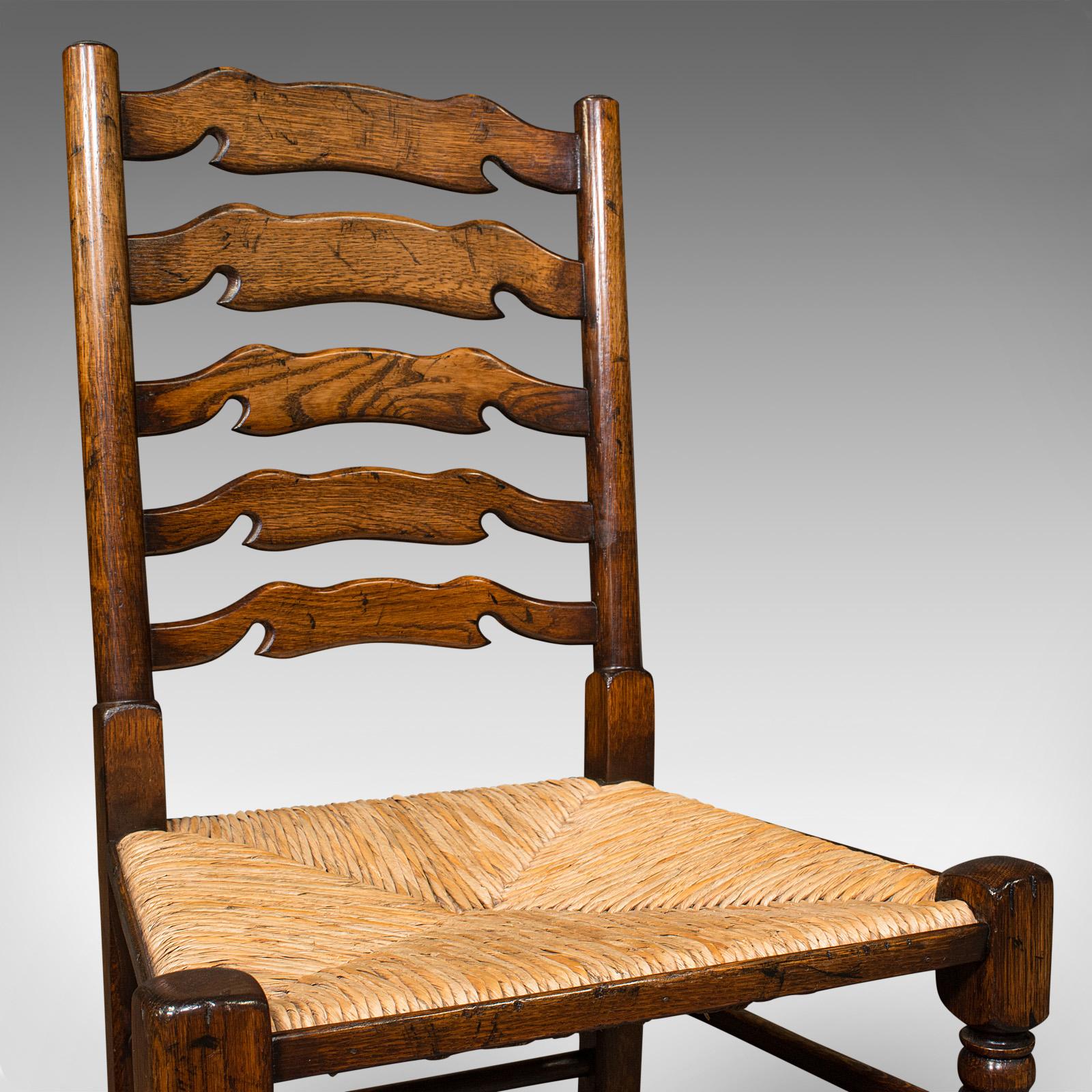 Set of 8 Vintage Lancashire Wavy Line Ladder Back Chairs, Oak, Georgian Revival 4