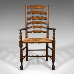 Set of 8 Vintage Lancashire Wavy Line Ladder Back Chairs, Oak, Georgian Revival