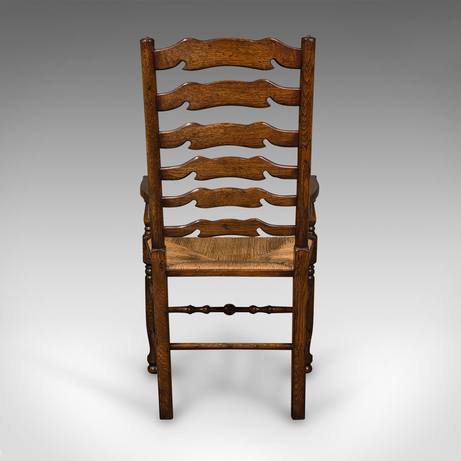 Set of 8 Vintage Lancashire Wavy Line Ladder Back Chairs, Oak, Georgian Revival In Good Condition In Hele, Devon, GB