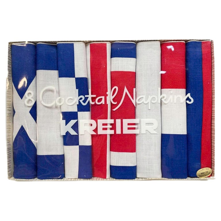 Set of 8 Vintage Linen Nautical Flag Cocktail Napkins by Kreier at 1stDibs