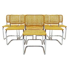 Set of 8 Retro Marcel Breuer Design B32 Cesca Chairs in Beech, Cane and Chrome