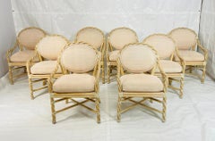 Set of 8 Vintage McGuire Bamboo Dining Armchairs, San Francisco