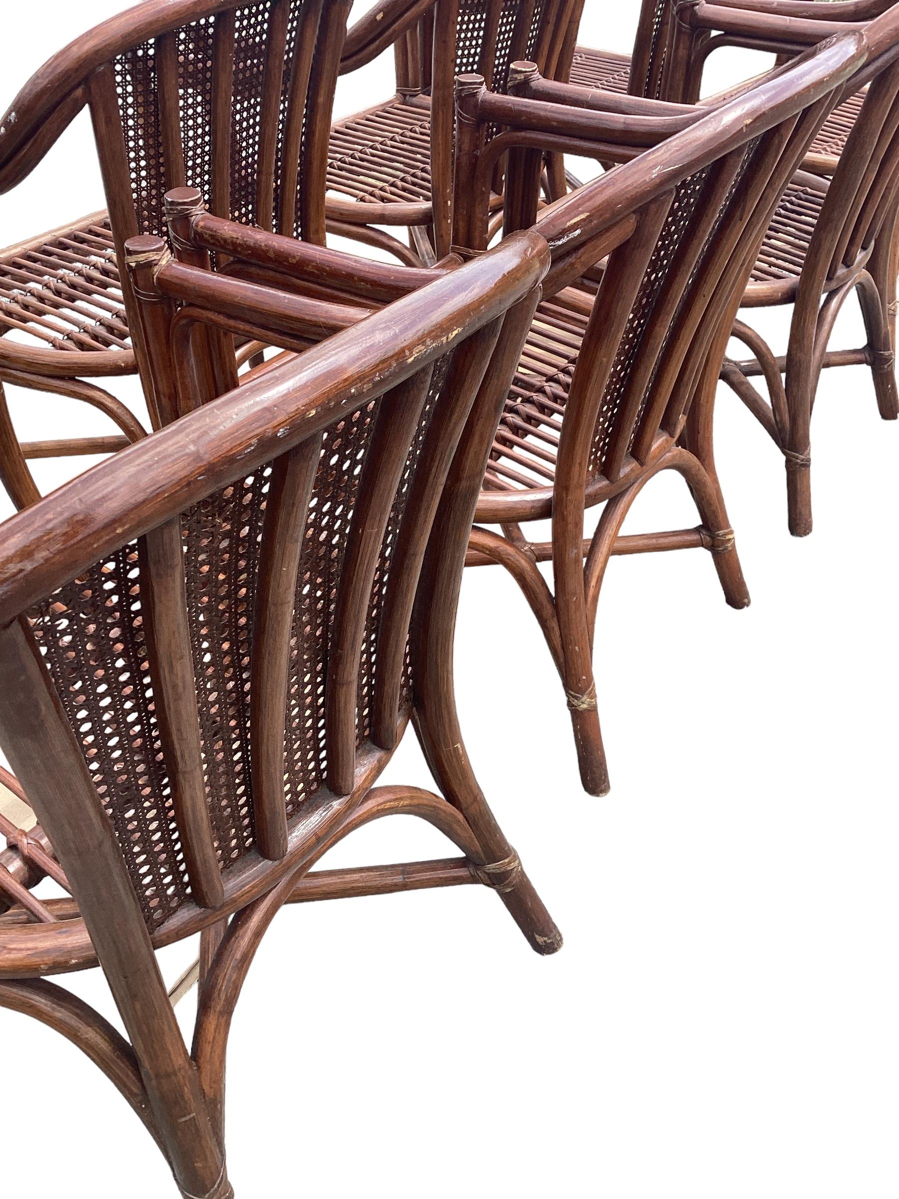 20th Century Set of 8 Vintage McGuire Rattan Dining Chairs