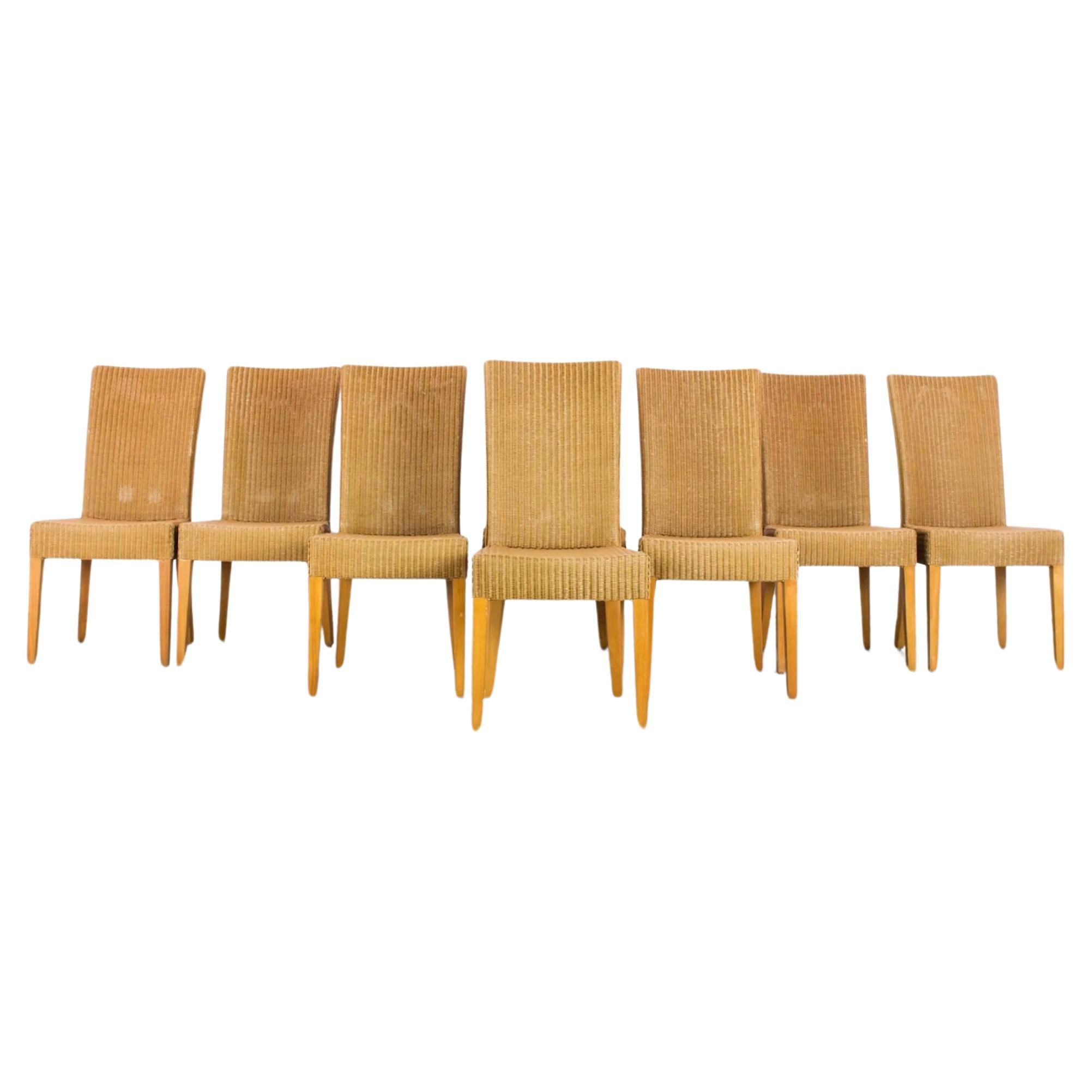 Postmoderne Ensemble de 8 chaises de salle à manger vintage du milieu du siècle en osier par Lloyd Loom en vente