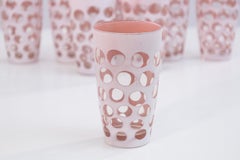 Set of 8 Vintage Mid Century Modern Pink Dot Tumbler Drinking Glasses