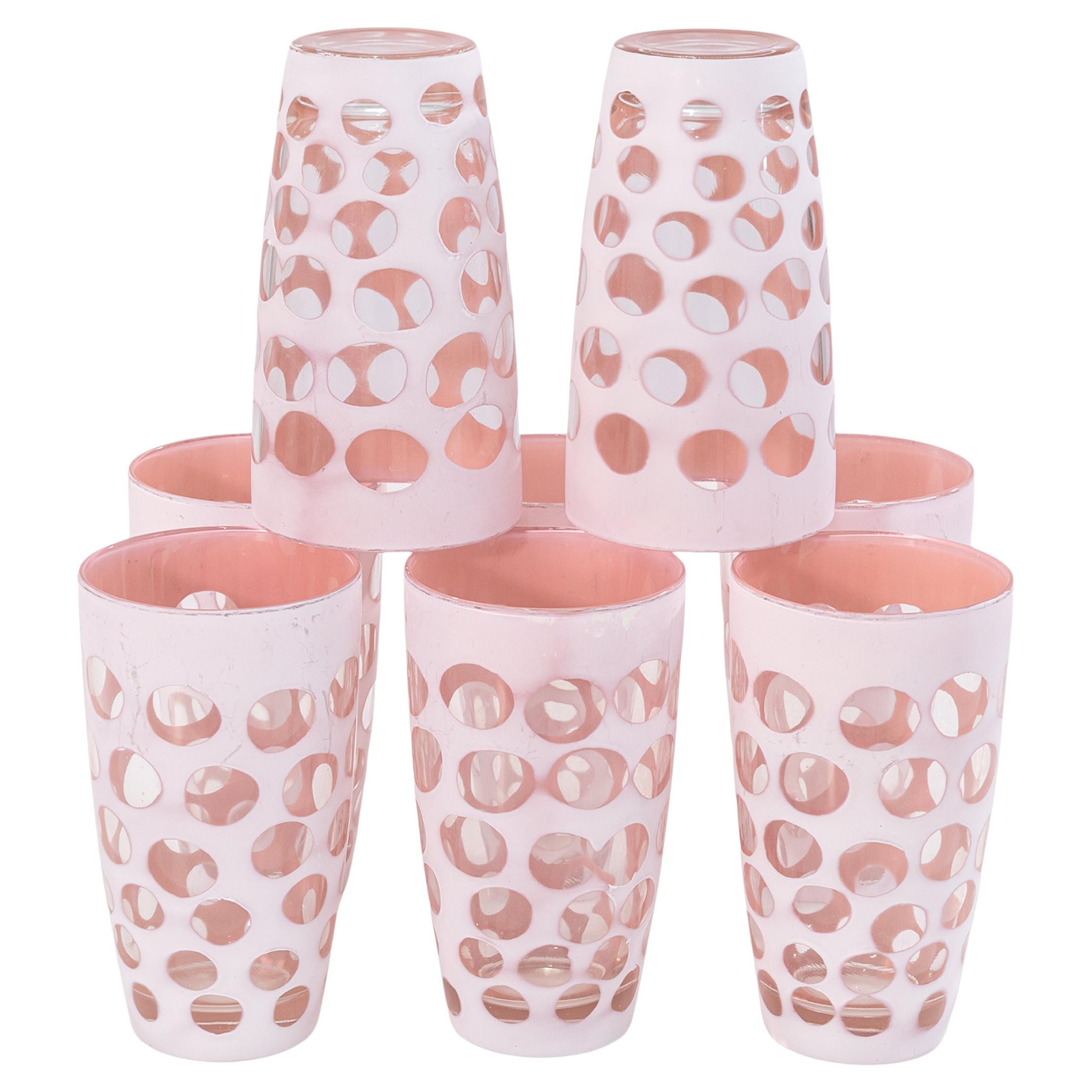 Satz von 8 Vintage Mid Century Modern Pink Dot Tumbler Trinkgläser