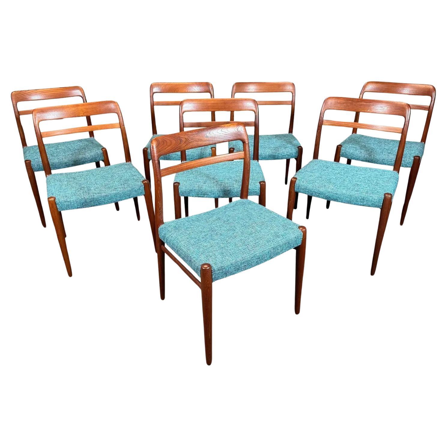 Set of 8 Vintage Mid Century Teak Dining Chairs "Model 145" by Gustav Bahus For Sale