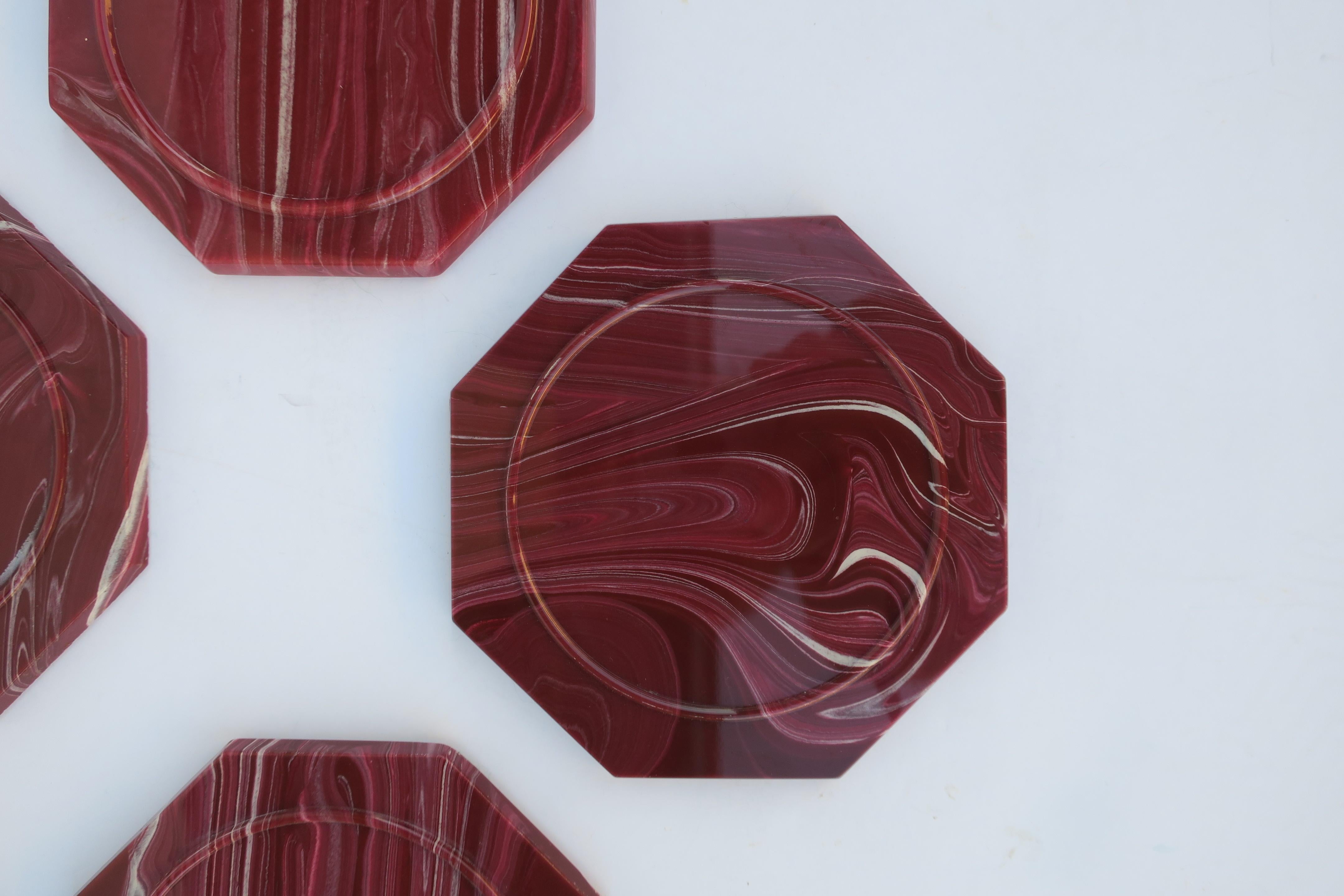 Late 20th Century Modern Onyx Marble Style Octagonal Acrylic Coasters, Set of 8