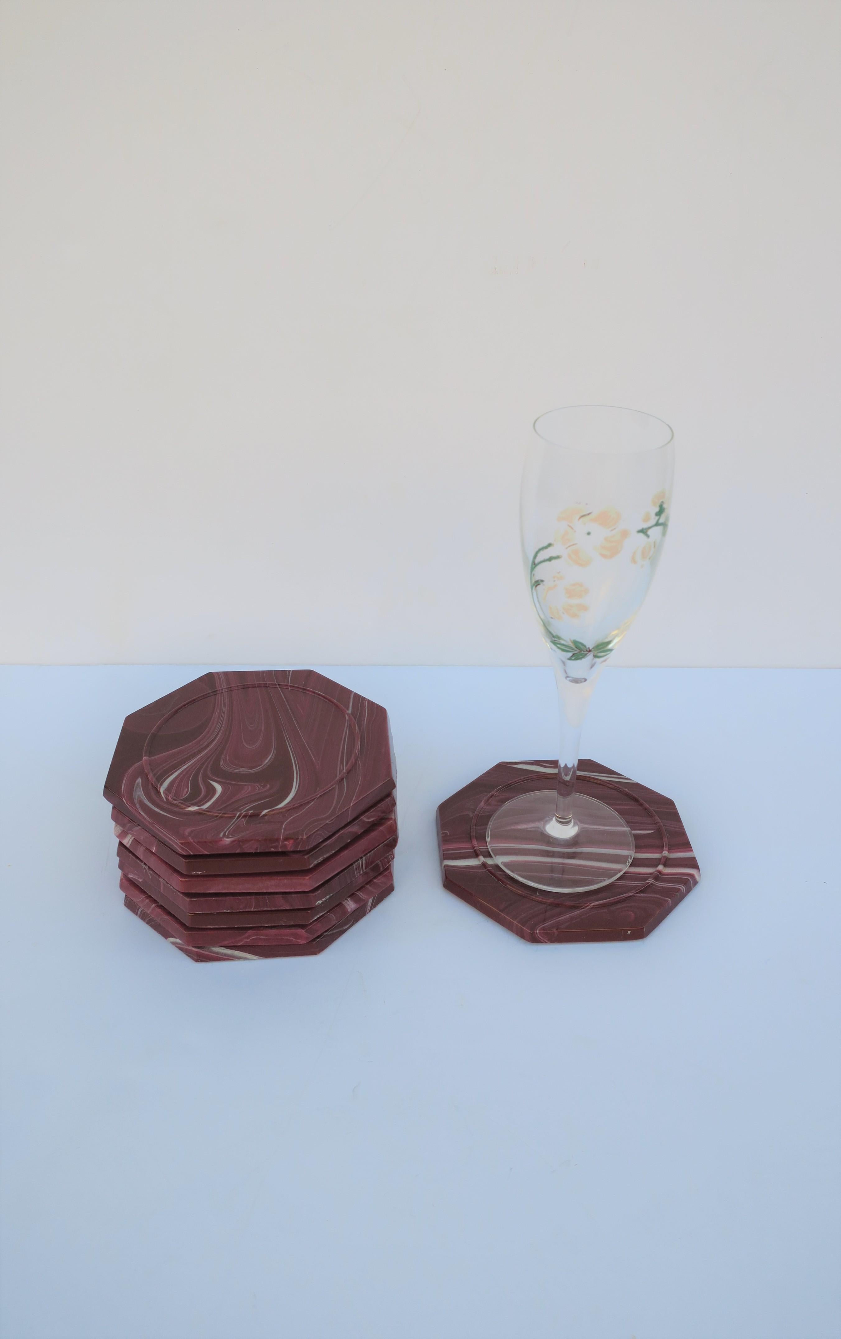 Modern Onyx Marble Style Octagonal Acrylic Coasters, Set of 8 1