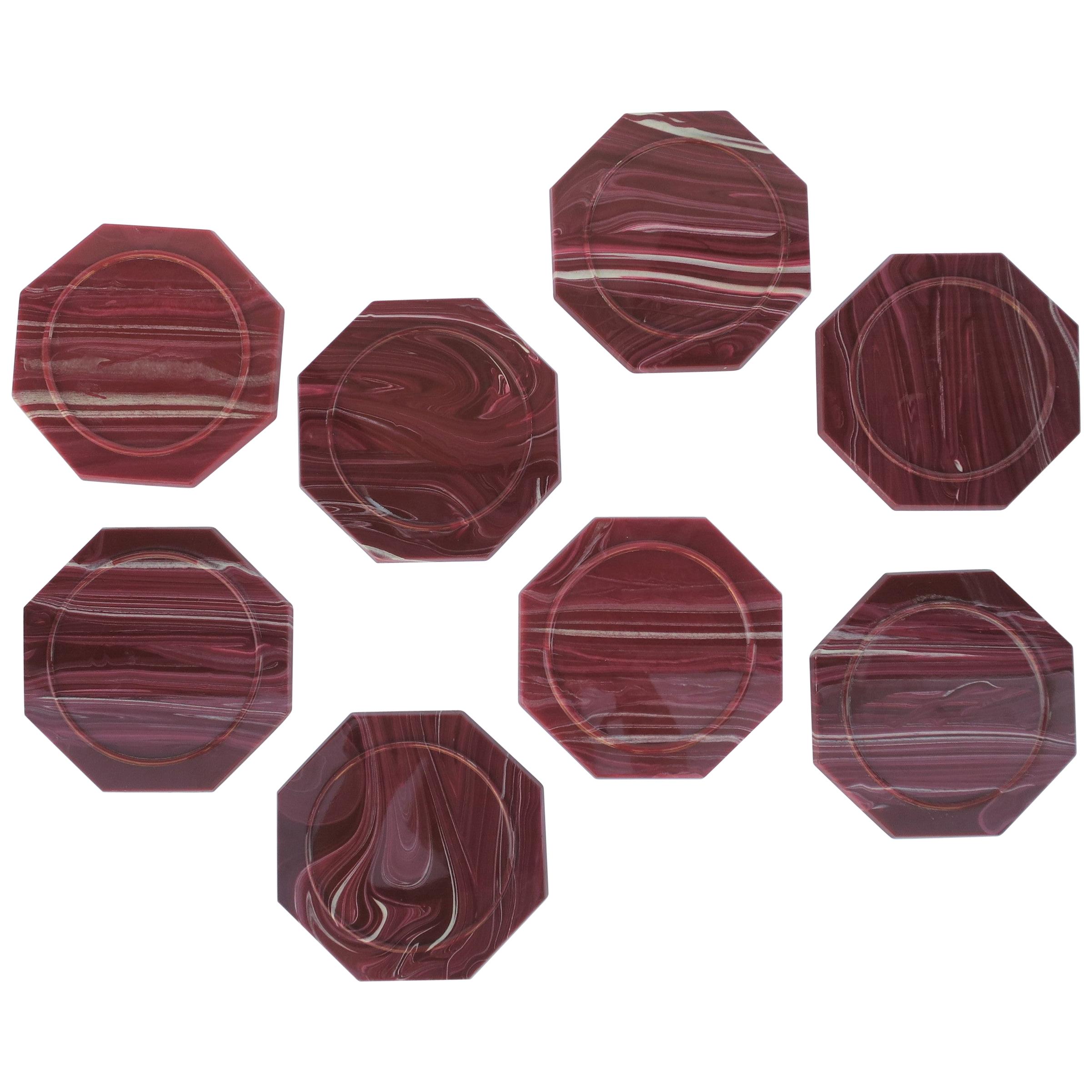 Modern Onyx Marble Style Octagonal Acrylic Coasters, Set of 8