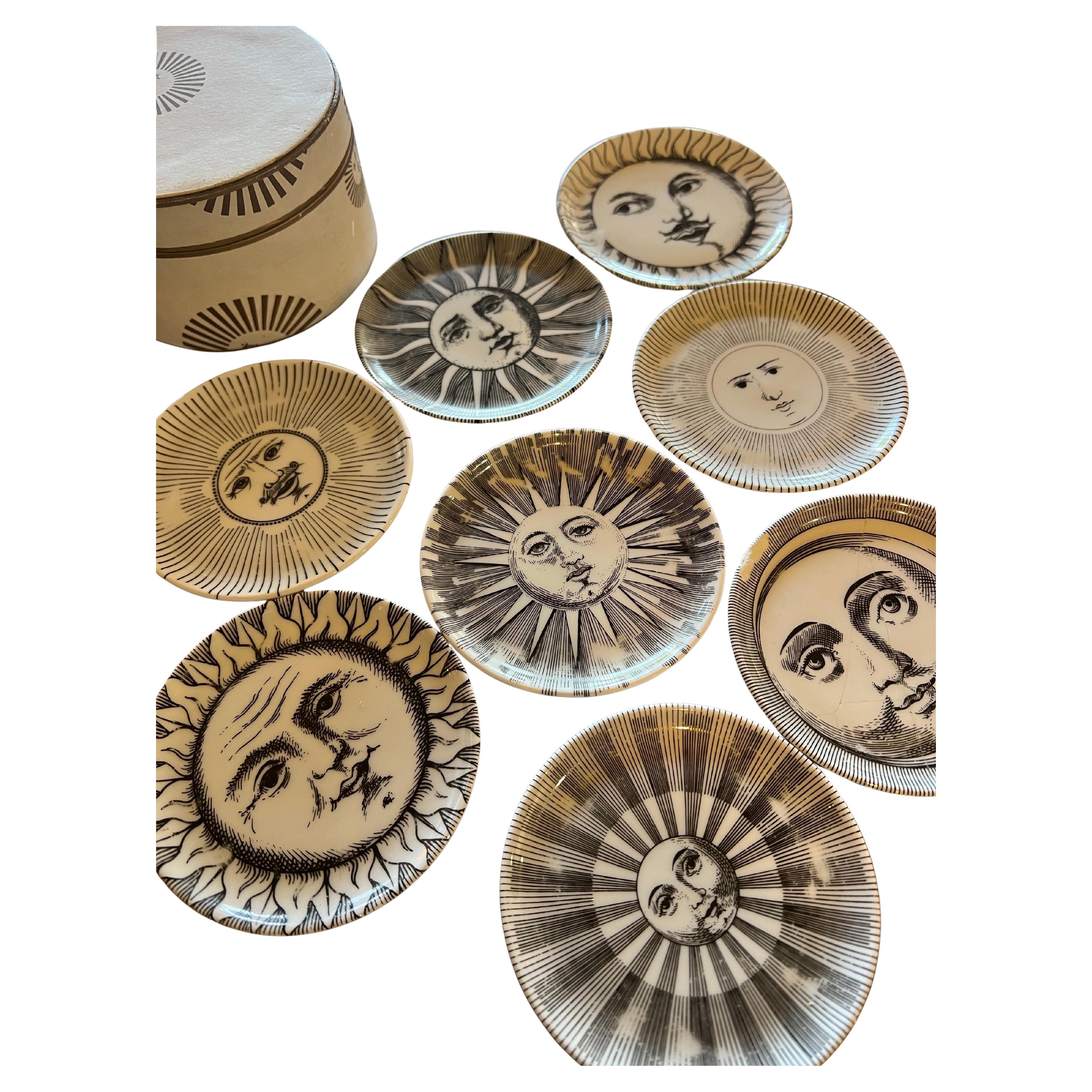 Set of 8 Vintage Piero Fornasetti Soli E Lune Porcelain Coasters Original Box