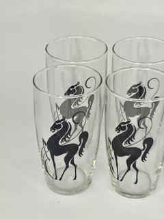 Set of 8 Vintage Prancing Horses Highball Glasses