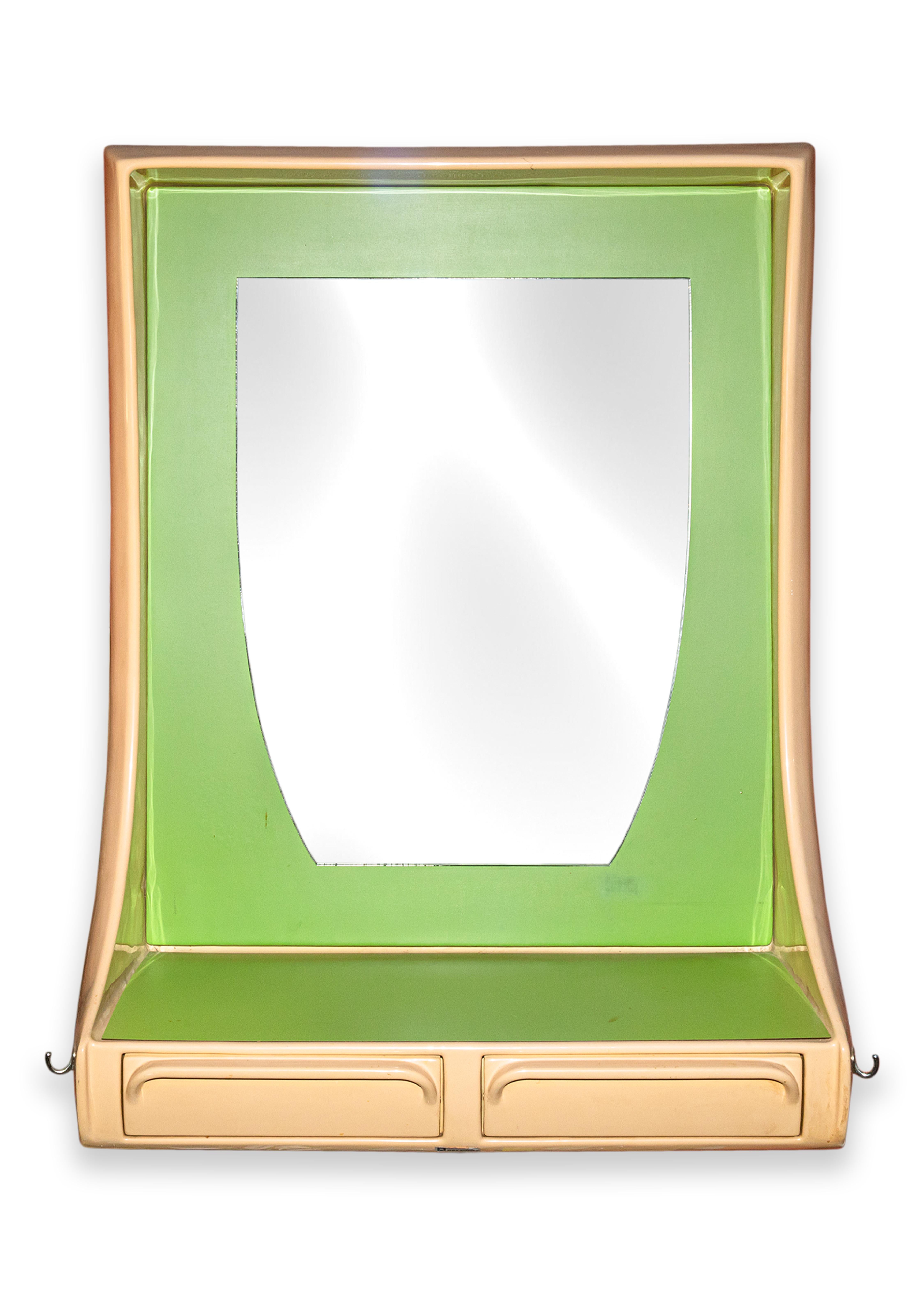 Satz von 8 Retro Space Age Friseur Spiegeln in Lime Green & Taupe (Unbekannt) im Angebot
