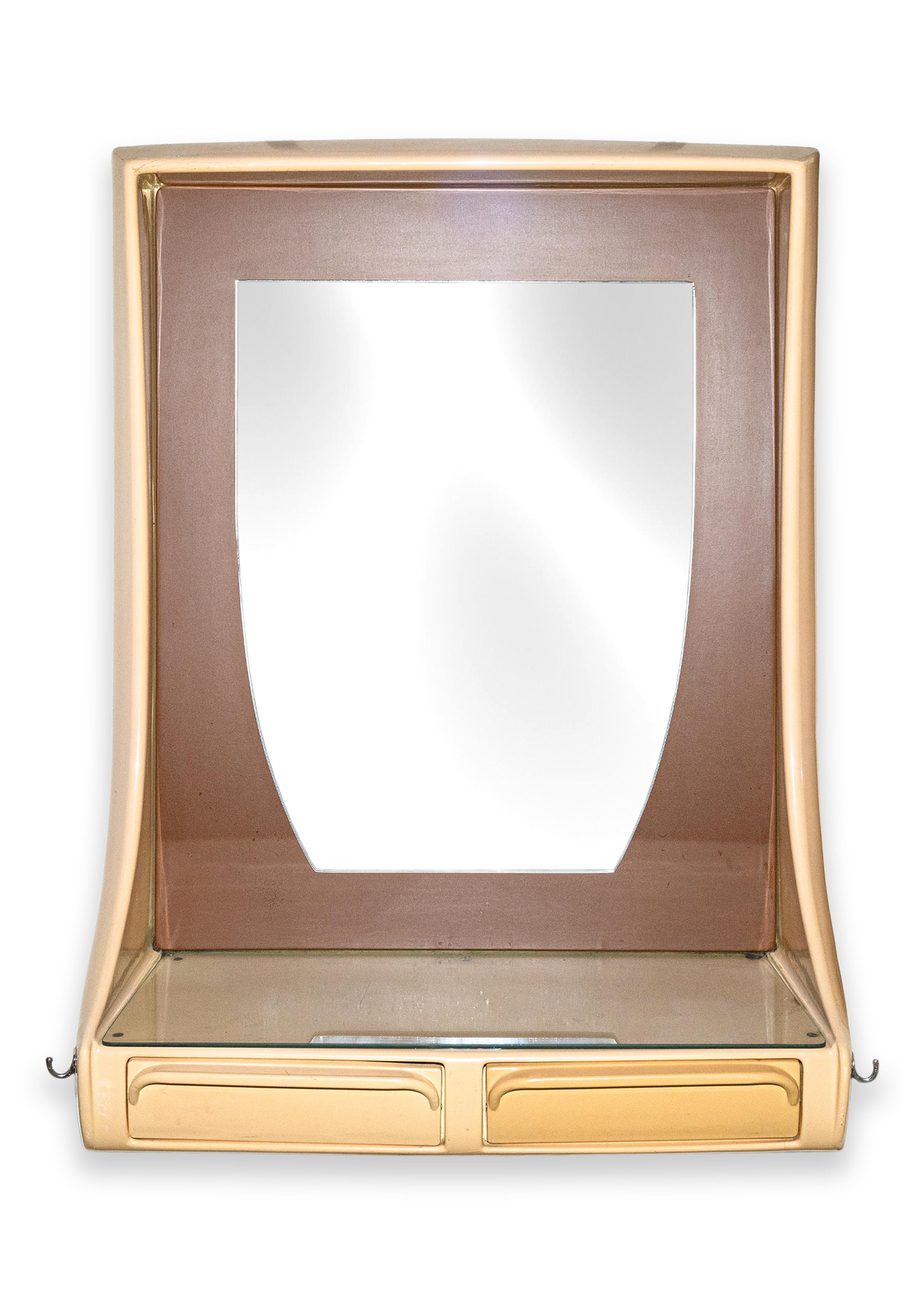 Satz von 8 Retro Space Age Friseur Spiegeln in Lime Green & Taupe im Zustand „Gut“ im Angebot in Keego Harbor, MI