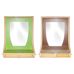 Set of 8 Vintage Retro Space Age Hair Salon Mirror Units in Lime Green & Taupe