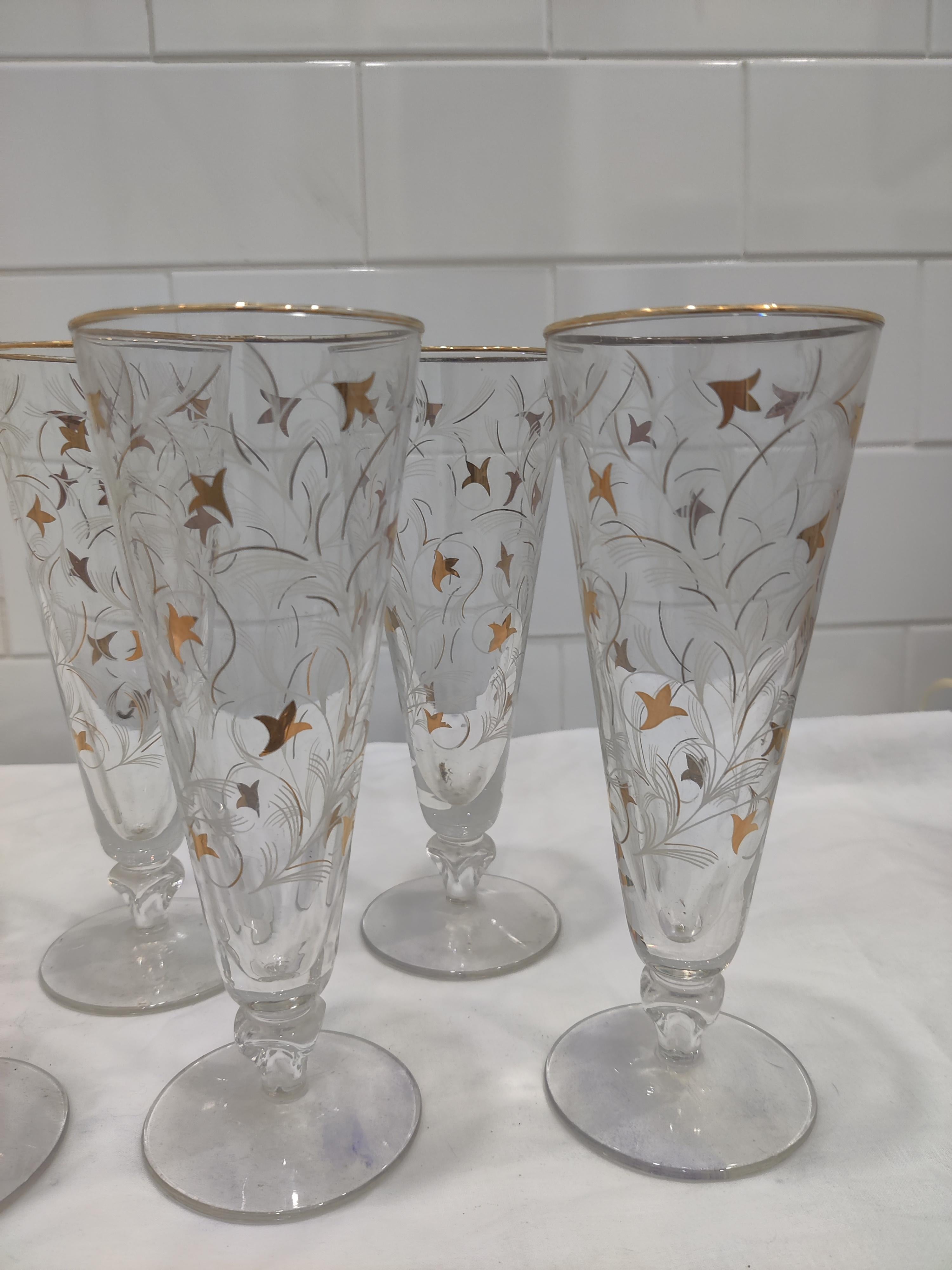 Set of 8 Vintage Royal Fern Libbey Pilsners-Champagne Glasses For Sale 5
