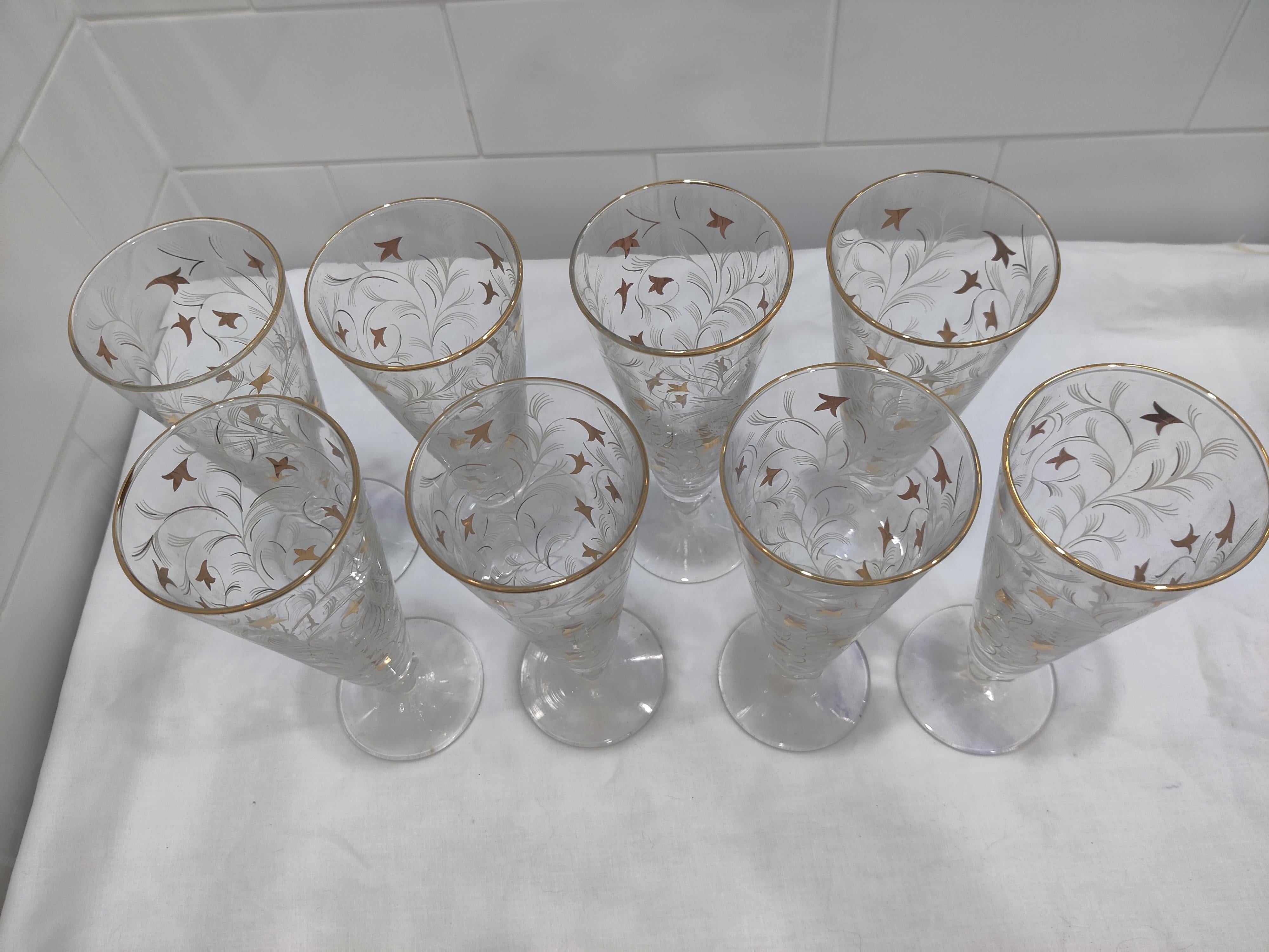 Mid-20th Century Set of 8 Vintage Royal Fern Libbey Pilsners-Champagne Glasses For Sale