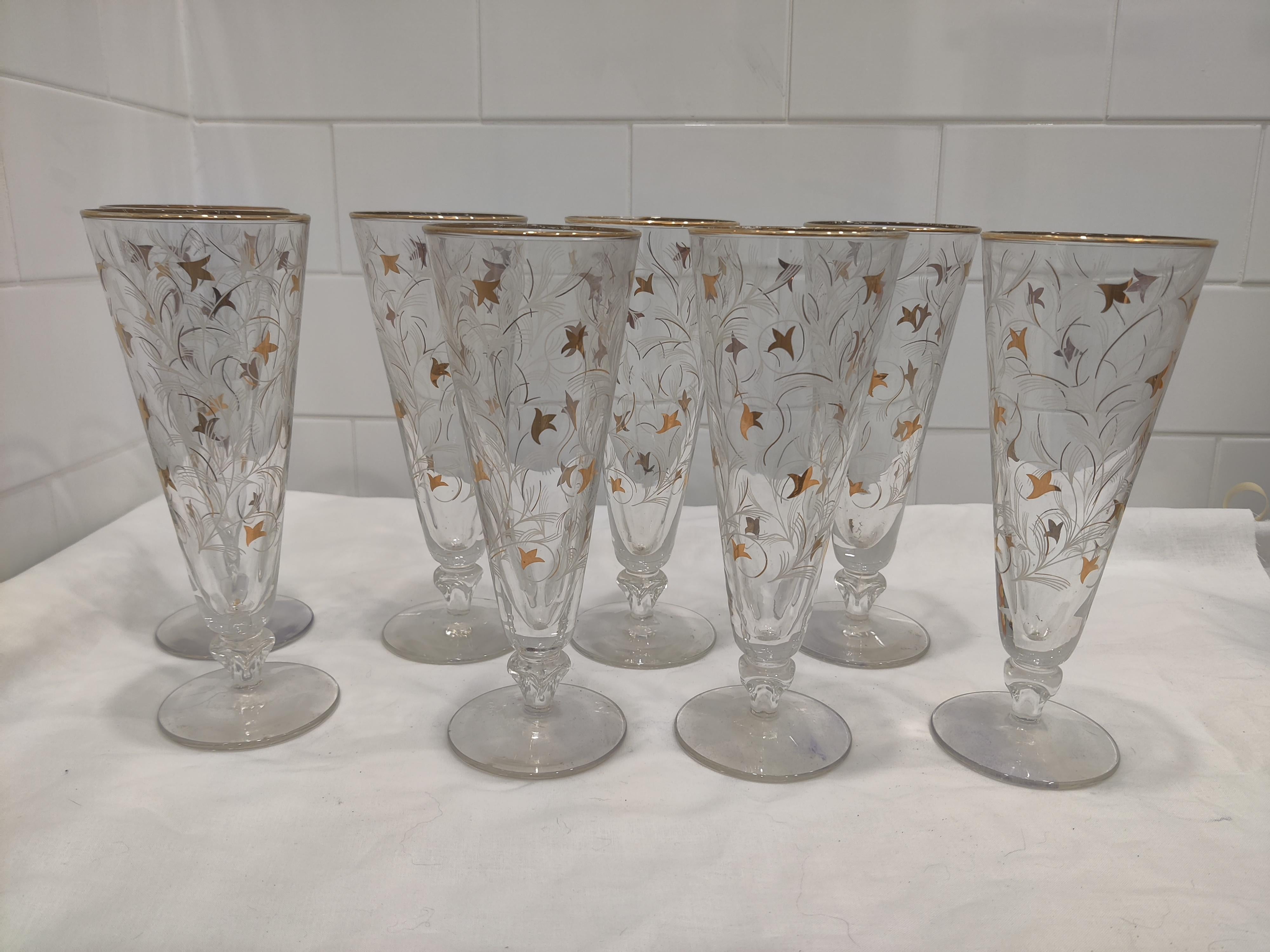 Set of 8 Vintage Royal Fern Libbey Pilsners-Champagne Glasses For Sale 2